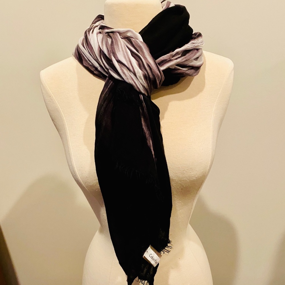 CALVIN KLEIN Black and Gray Watercolor Scarf/Wrap - Picture 5 of 8
